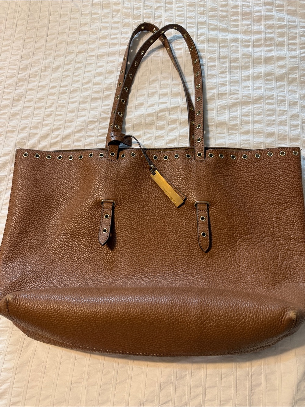 Vince Camuto Brown Pebbled Leather Grommet Tote